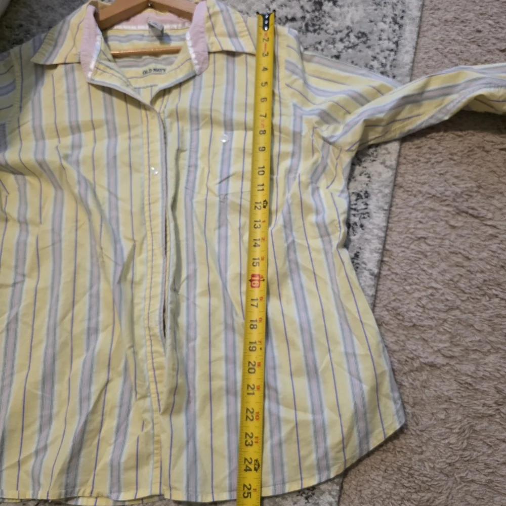 Y2k Old Navy Striped Button Up Collared Shirt Womens 1X Yellow Pink Blue Preppy - Picture 5 of 8